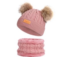 Baboo Muts & Sjaal Set - Kindermuts - Muts Kind & Baby - Baby Kleding - Muts Jongen en Meisje - Winter Kinderkleding - Beanie Kind - 0 tot 6 Jaar - Onesize - Roze