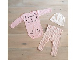 Baby 3delig kledingset pasgeboren meisje | maat 62-68| setje roze romper lange mouw met tekst zwart je kan het papa Bodysuit | Huispakje | Kraamkado | Gift Set aankondiging bekendmaking zwangerschap cadeau voor de liefste aanstaande geboorte