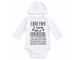 Baby cadeau geboorte meisje jongen set met tekst kledingset Bodysuit en muts |Kraamkado | Gift Set | rompertje Lieve papa ik ben heel blij dat je mijn gaat worden aanstaande aankondiging bekendmaking zwangerschap