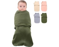 Baby inbakerdeken, slaapzak van katoengaas, 3-in-1 baby inbakerdeken, grote anti-kras slaapzak voor pasgeborenen, inbakerdeken voor jongens en meisjes (groen, 3-6 maanden)