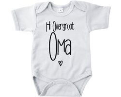 Baby romper met tekst zwangerschap aankondiging | Hi overgroot oma met hartje | Wit | korte mouw | maat 56 cadeautje zwangerschap aankondiging bekendmaking | Cadeautje 100% katoen.