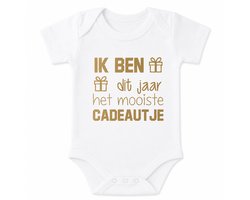 Baby Rompertje met tekst cadeau liefste mama papa Ik ben dit jaar het mooiste cadeautje 2027 2026 | korte mouw | wit goud | maat 50/56 Geboorte aankondiging bekendmaking zwangerschap aanstaande Kraamcadeau jongen meisje eerste Moederdag vaderdag