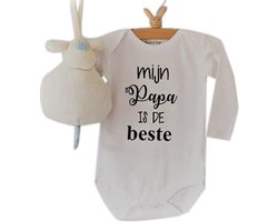 Baby Rompertje met tekst cadeau vaderdag | Mijn papa is de beste | Lange mouw | wit | maat 98/104