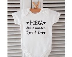 Baby Rompertje met Tekst HOERA! Jullie worden opa en oma | Korte Mouw | Cadeau voor Zwangerschap | Bekendmaking | Aankondiging | Aanstaande