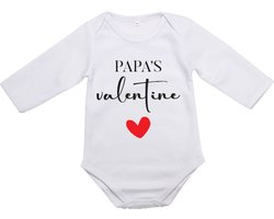 Baby Rompertje Papa Valentijn  - Lange Mouw - Maat S 50/56 0-3 maanden - Cadeautje voor Hem - Cadeautje voor Haar - Valentijnsdag