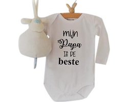 Baby Rompertje tekst cadeau eerste vaderdag | Mijn papa is de beste | Lange mouw | wit | maat 50/56 bekendmaking zwangerschap aanstaande baby jongen meisje unisex