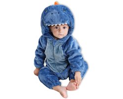 Blauwe Dino Baby Dieren romper Verkleedpak – Peuter CarnavalKostuum – Onesie Kinderen 6 maanden tot 2 jaar – Flanel – Voor Kerstmis, Sinterklaas Cadeau – Jongen & Meisjes - Jumpsuit – Pyjama of Boxpak – Kruippak – Perfect kraamCadeau – Bruin