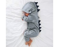 BoefieBoef Baby Boxpakje Dinosaurus - Baby Onesie Jumpsuit Grijs - Kruippak - Dierenpak - Pyjama - 6-18 maanden - Romperer, Boxpakje, Kruippak, Dierenpak, Pyjama – Baby's 6-18 maanden - jongens en meisjes - 100% Katoen - Drukknopen – Grijs