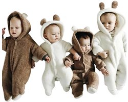 Budino® Baby Onesie - Baby Romper - Baby Pyjama - Baby Pakje - Baby Verkleedkleding - Baby Kostuum - Dier - Beer - Wit - maat 80