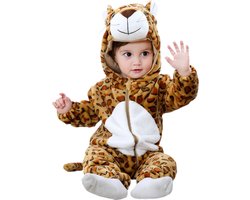 Budino® Baby Onesie - Baby Romper - Baby Pyjama - Baby Pakje - Baby Verkleedkleding - Baby Kostuum - Dier - Luipaard - Bruin - maat 80