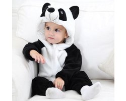 Budino® Baby Onesie - Baby Romper - Baby Pyjama - Baby Pakje - Baby Verkleedkleding - Baby Kostuum - Dier - Pandabeer - Wit Zwart - maat 70