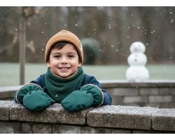 Ducksday Baby Wantjes – Warm Sherpa Fleece – Waterdicht & Winddicht – Lus met Drukknoppen – Vingerloos – Donkergroen – 86-92