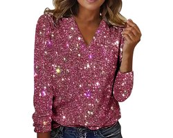 Glitter & Pailletten Dames Blouse met V-hals - Feestelijk & Casual Shirt - Ook in Grote Maten