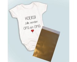 Hospitrix Baby Rompertje met Tekst HOERA jullie worden Opa & Oma! Balloon Je wordt oom + Kaart | Korte Mouw | Cadeau voor Zwangerschap | Bekendmaking | Aankondiging | Aanstaande Moeder | Moederdag