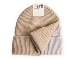 Karē Baby Muts - Baby Mutsje voor jongens en meisjes - Zacht & Ademend Merino Wol - 2 Pack - Bon Beige & Mixed Grey