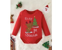 kerst baby rompertje lange mouw foute kersttrui rood 0-3 maanden mijn eerste Christmas