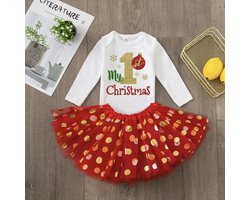 Mijn Eerste Kerst Baby/Dreumes -Maat: 80 9/12 maanden - My First Christmas - Meisje - Romper & Tutu Rok - Feestdagen - Kerst - jurk - Kerstjurk - Feestjurk - Feest- Kerstpakje - Familie & Vrienden - Kerstkleding - Christmas -