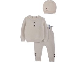 Minora Baby Winter Kledingset- Broek, Trui en Muts- Babykleding Jongens en Meisjes – Kraamcadeau- 9/12 Maanden-Beige