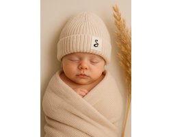 Newborn Beanie - merino wol - off white - baby mutsje - baby beanie