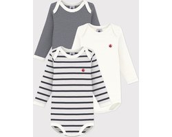 Petit Bateau Set van 3 baby rompers met lange mouwen