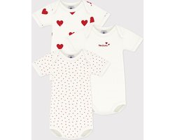 Petit Bateau Set van 3 katoenen body's met korte mouwen en hartjes