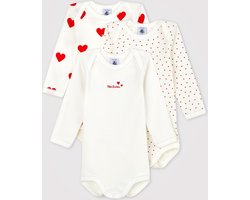 Petit Bateau Set van 3 katoenen body's met lange mouwen met hartjesprint