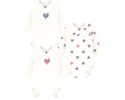 Petit Bateau Setje met 3 katoenen rompertjes met lange mouw en gestreepte hartjes voor baby's