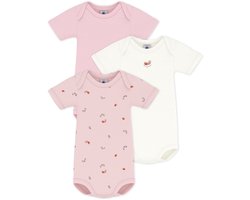 Petit Bateau Setje van katoenen body's met korte mouwen en bloemenprint Meisjes Rompertje - Roze + Roze + Wit/Roze