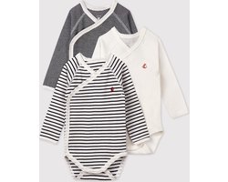 Petit Bateau Trio van babyrompertjes met lange mouwen Unisex Rompertje - Wit/Blauw + Blauw/Wit + Wit