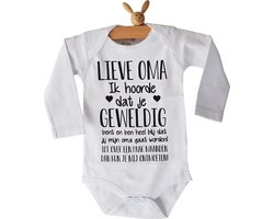 Rompertje baby met tekst | Lieve Oma Ik hoorde dat je geweldig bent en ben heel blij dat jij mijn oma gaat worden! ontmoeten! | lange mouw | maat 50-56 | aankondiging bekendmaking zwangerschap cadeau voor de liefste aanstaande