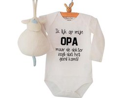 Rompertje Ik lijk op mijn Opa maar de dokter zegt dat het goed komt ! | Lange mouw | wit | maat 74/80 | cadeau zwangerschap aankondiging opa's liefste worden voor verjaardag I love allerliefste kind baby tekst eerste vaderdag lief beste held is de