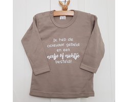 Shirt Aankondiging zwangerschap ik heb de ooievaar gebeld en een nichtje of neefje besteld | lange mouw |zand | maat 86 | tante oom neefje nichtje worden in wording zwangerschap aankondiging bekendmaking Babying Baby