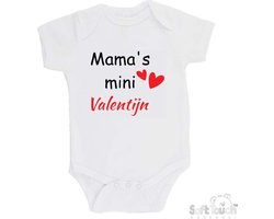 Soft Touch Romper "Mama's mini Valentijn" Unisex Katoen Wit/zwart/rood Maat 56/62
