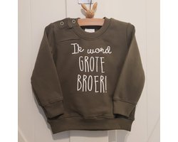 Sweater trui shirt voor kind - ik word grote broer groen Maat 104 - Big brother bro - Familie uitbreiding - Zwangerschap aankondiging hoera stoer ik word bekendmaking baby