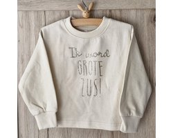 Sweater trui voor kind baby - Big Sister - Maat creme wit met goud maat 92 - ik word grote zus - Zwanger - Geboorte - Gezinsuitbreiding - Aankondiging - Cadeau - Zwangerschap aankondiging - Girl