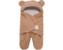 Teddy Babyslaapzak – Bruin – Maat 62 – Lente & Herfst – Zachte Inbakerdoek met Omslag – Geschikt voor Autozitje – Baby Slaapzak als Kraamcadeau