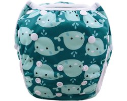 Wasbare Zwemluier – One Size 8–25 kg – Blauw Walvissen – Verstelbaar & Duurzaam