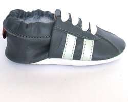 Aapie babyslofjes - Sneaker grijs - slofjes voor baby, dreumes - leer - antislip - eerste loopschoentjes - maat L