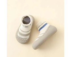 Anti-slip babyschoentjes - Soksloffen - Eerste loopschoentjes van Baby-Slofje - Beige gestreept maat 21