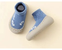 Anti-slip babyschoentjes - Soksloffen - Eerste loopschoentjes van Baby-Slofje - Blauw cijfers maat 24