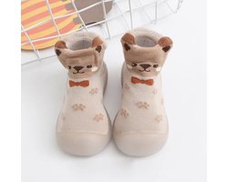 Anti-slip babyschoentjes - Soksloffen - Eerste loopschoentjes van Baby-Slofje - Bruin Beer maat 18/19