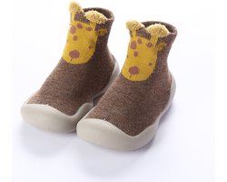 Anti-Slip babyschoentjes - Soksloffen - Eerste Loopschoentjes van Baby-Slofje - Bruin Giraffe maat 24/25