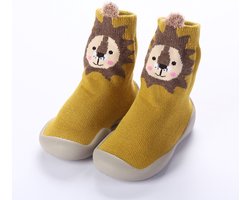 Anti-slip babyschoentjes - Soksloffen - Eerste loopschoentjes van Baby-Slofje - Okergeel Leeuw maat 24/25