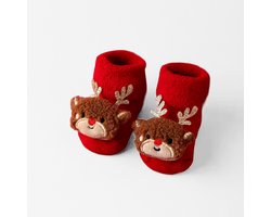Baby kerst sokken met antislip met rendier – warme winter babysokken – 0-3 jaar