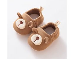 Baby Slofjes - Babyschoentjes - Bruine Beer - Antislip - Maat 18/19 - 12 cm - 6-12 maanden