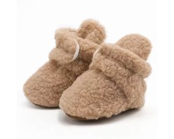 Babyslofjes - Baby sloffen - Maat 18-19 - Klittenband sluiting - Lichtbruin