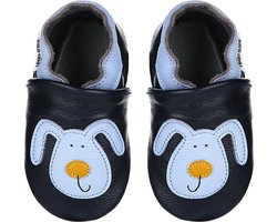 Donkerblauwe leren babyslofjes van Baby-Slofje met hond maat 22/23