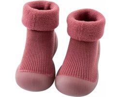 Fleece Anti-slip babyschoentjes - Soksloffen - Eerste loopschoentjes van Baby-Slofje - Effen donkerrood maat 20/21
