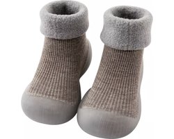 Fleece anti-slip schoentjes - Sok sloffen - Eerste loopschoentjes van Baby-Slofje -Effen grijs - Maat 22/23 -