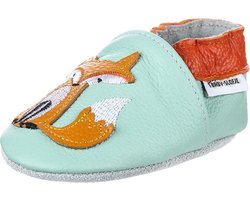 Groen leren babyslofjes van Baby-Slofje Vos maat 20-21